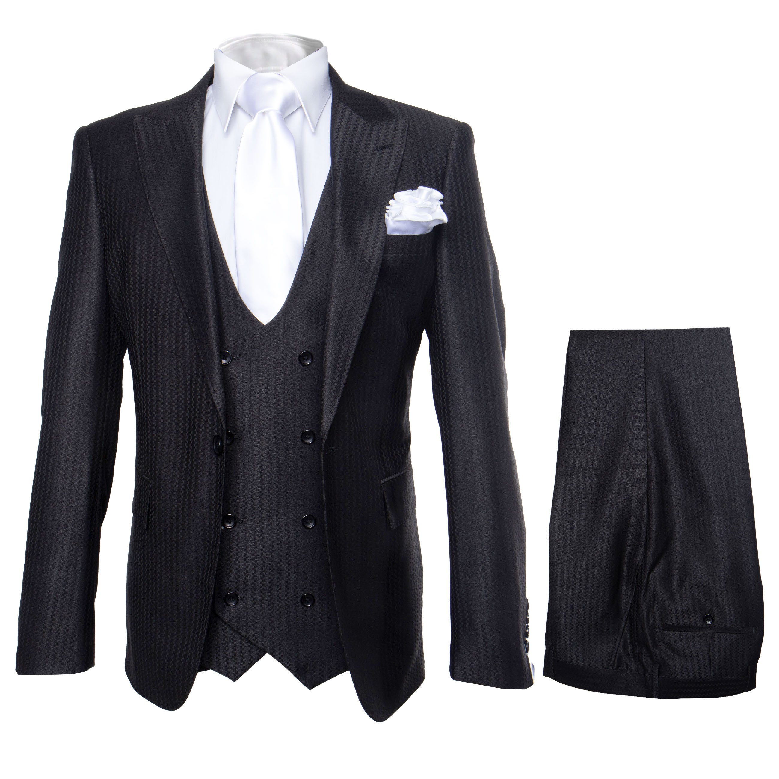 Rossi Man MAX RM1712 Slim Fit 3-Piece Suit – Stylish Black Formalwear for Men - 34R