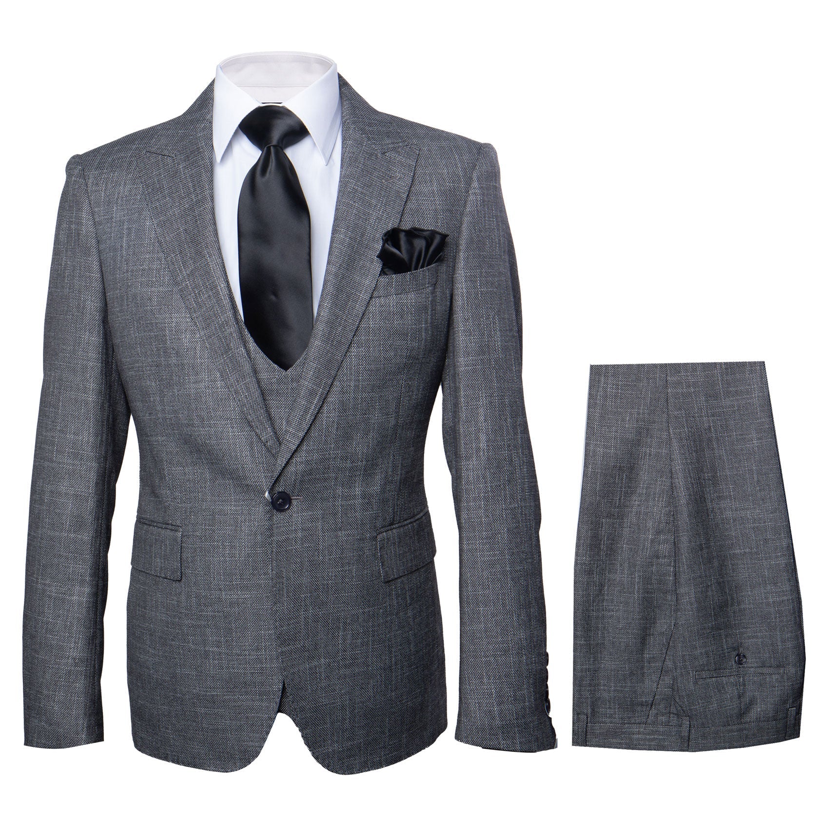 Rossi Man MAX RM1784 Slim Fit 3-Piece Suit – Stylish Grey Formal Suit for Men - 34R