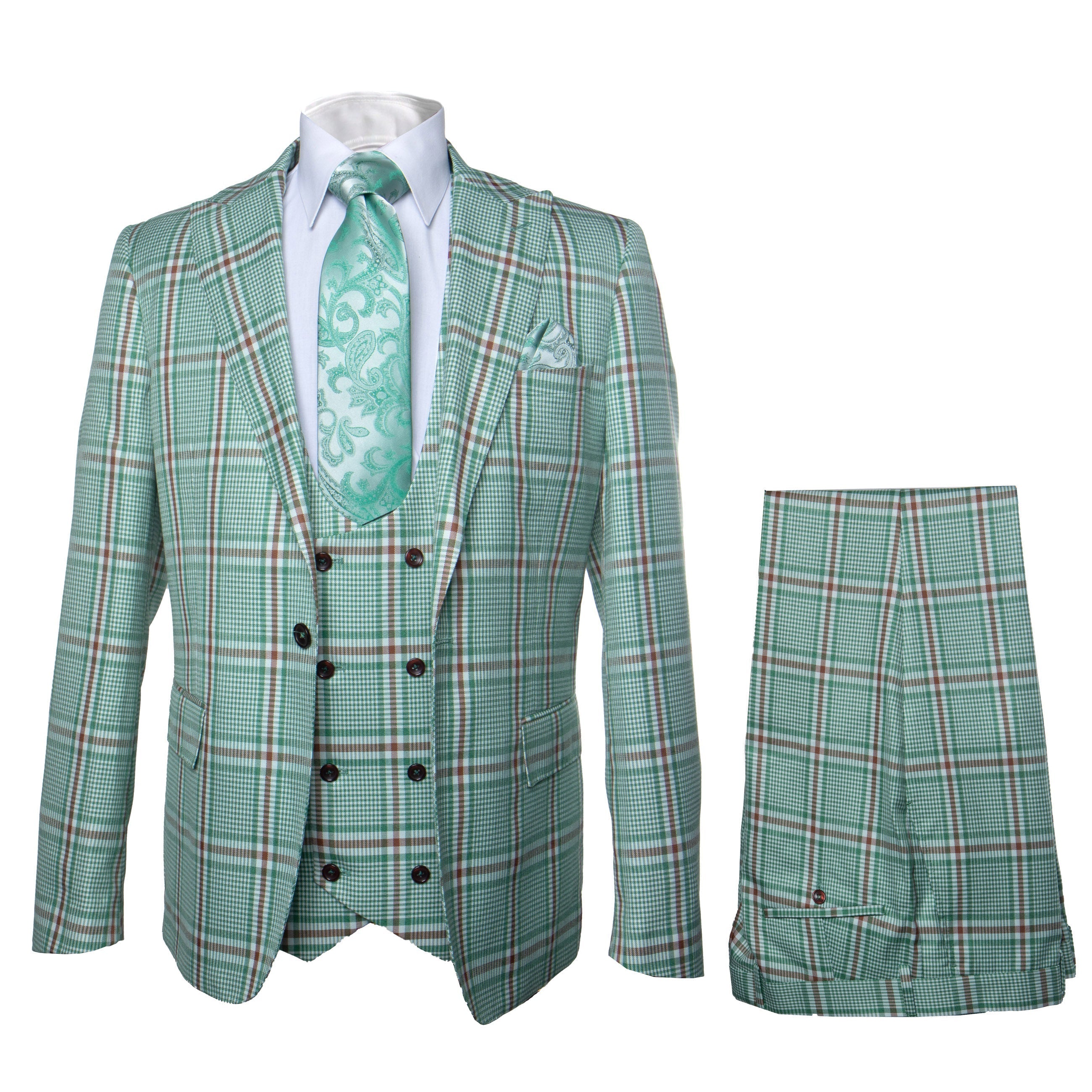 Rossi Man MAX RM1825 Slim Fit 3-Piece Mint Green Suit – Modern Formalwear for Men - 34R
