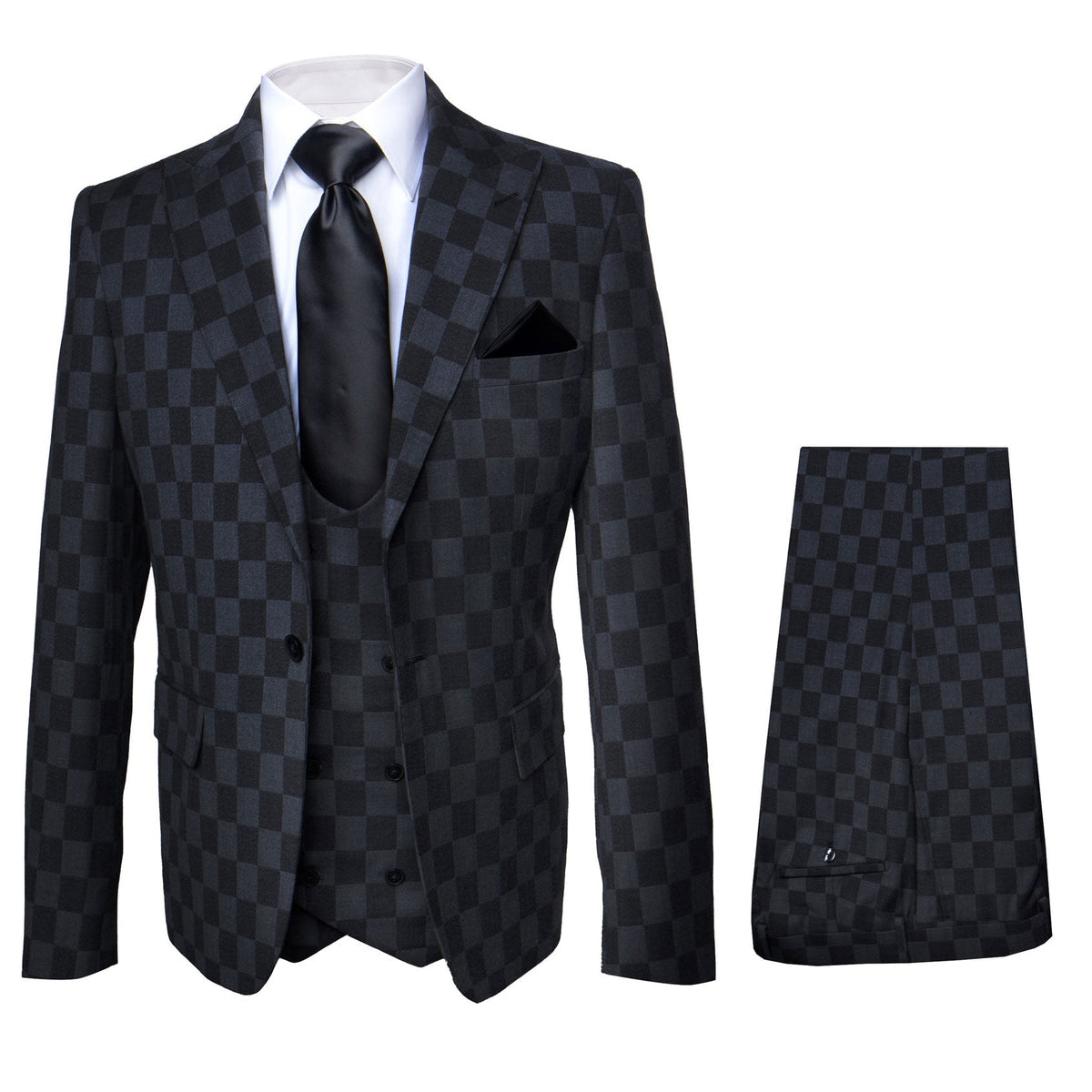 Rossi Man Max RM1837 Mens Slim Fit Tailored 3-Piece Suit in Black