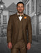 Suit For Man - Mens 2 Button Classic Fit Pleated Pant Suit with Double Breasted Vest in Bronze