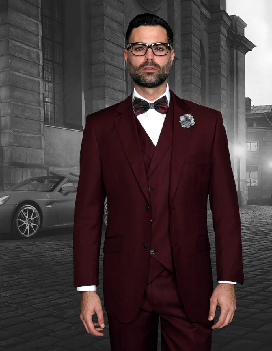 100 Percent Wool Suit - Mens Wool  2 Button  Burgundy Suits