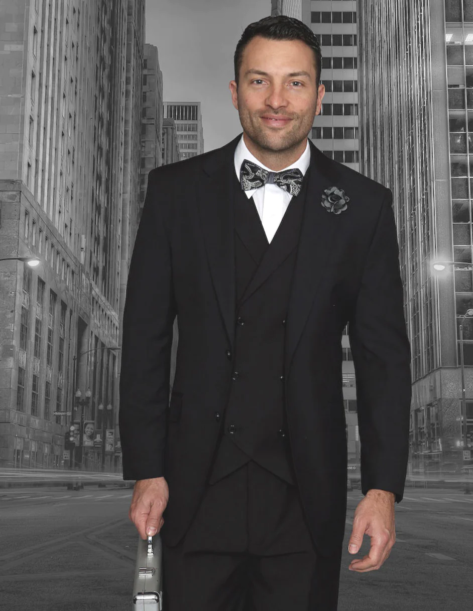 100 Percent Classic Fit Suit - Mens Wool  Black Suits