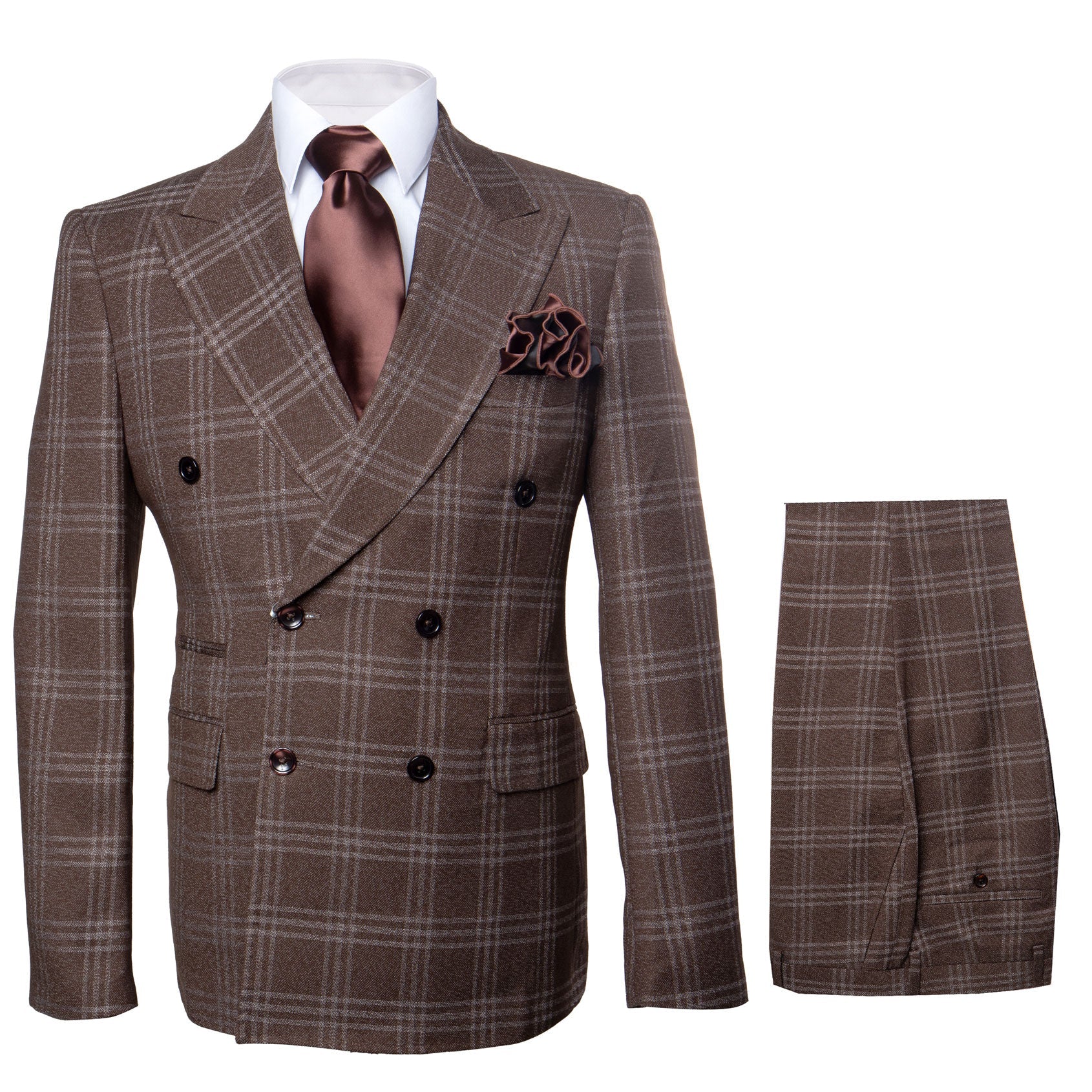 Brown Windowpane Double Breasted Jacket and Modern Flat Front Pants RM1798