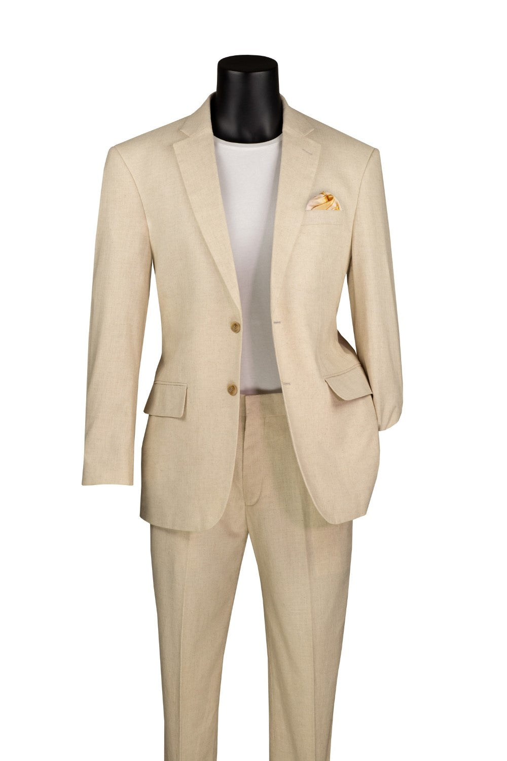 Tan Linen Blend Modern Fit Notch Lapel 2 Piece Suit - Tan