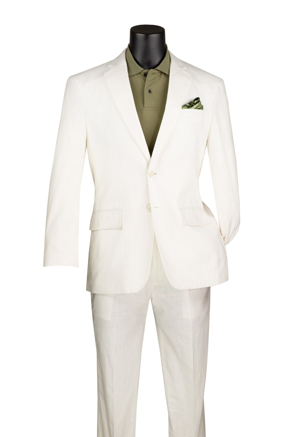 White Linen Blend Modern Fit Notch Lapel 2 Piece Suit - White