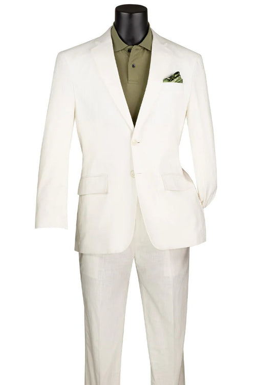 Men's Basic Modern Fit Summer Linen & Cotton Suit in White