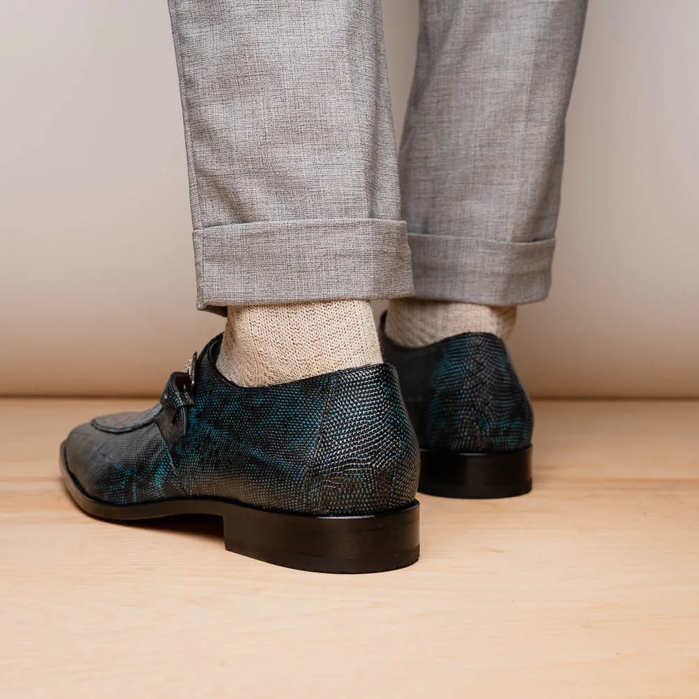 Marco Di Milano Toluca Blue / Black Jean Monk Strap Lizard & Crocodile Shoes - 8