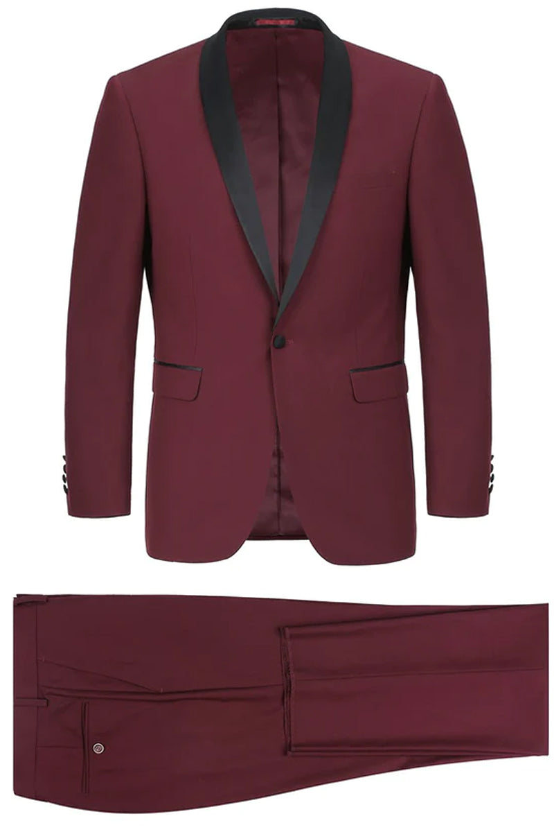 Burgundy Slim Fit Shawl Collar Tuxedo for Men - Traditional Style