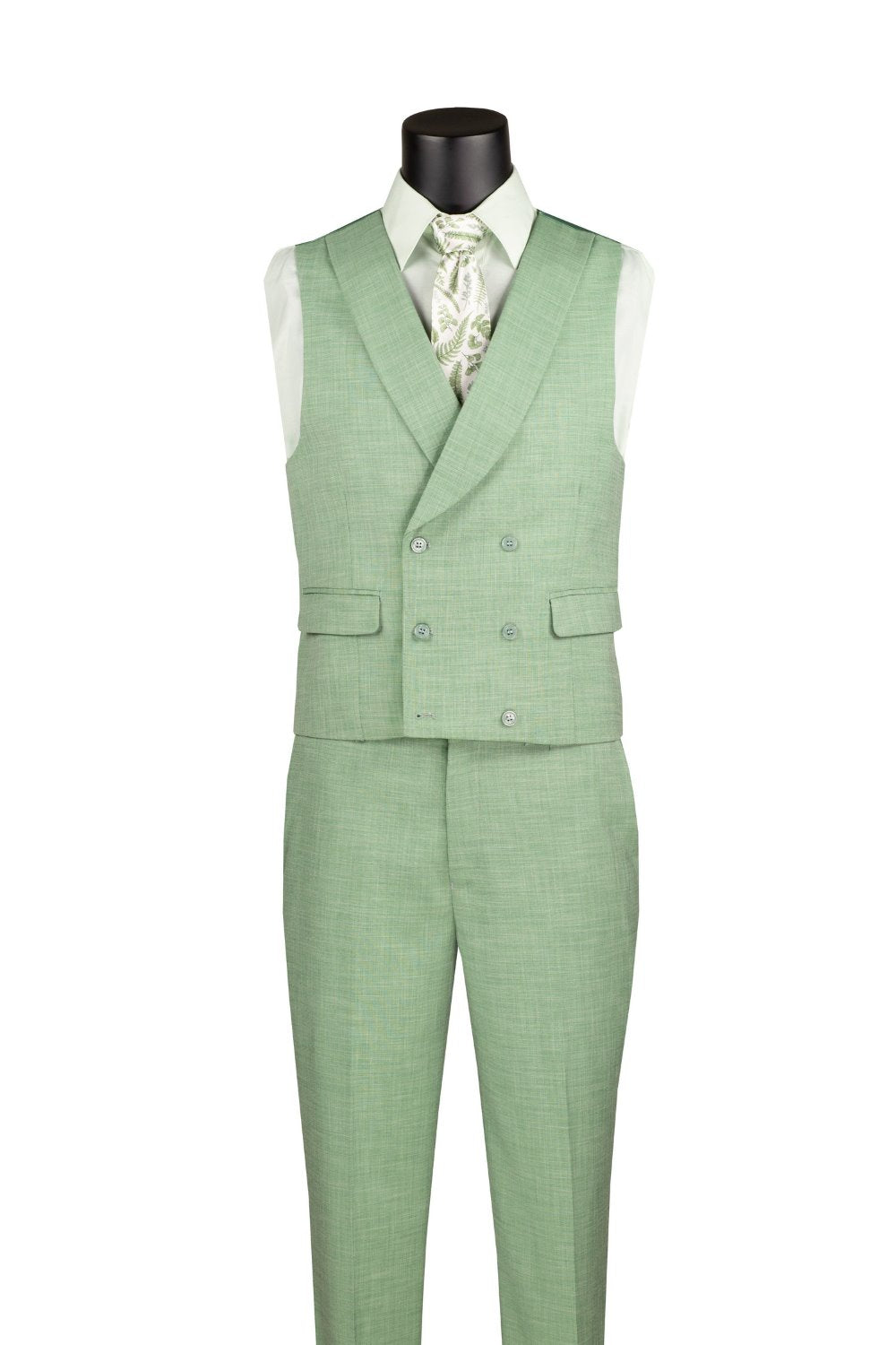 Light Green Modern Fit 3 Piece Suit with Vest and Adjustable Waist Band Pants - Light Green