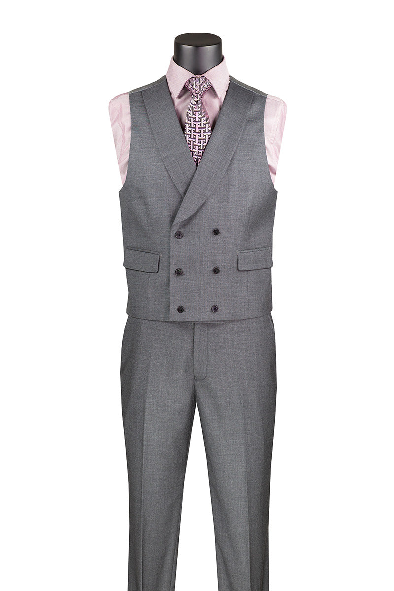 Charcoal Modern Fit 3 Piece Suit with Vest and Adjustable Waist Band Pants - Charcoal