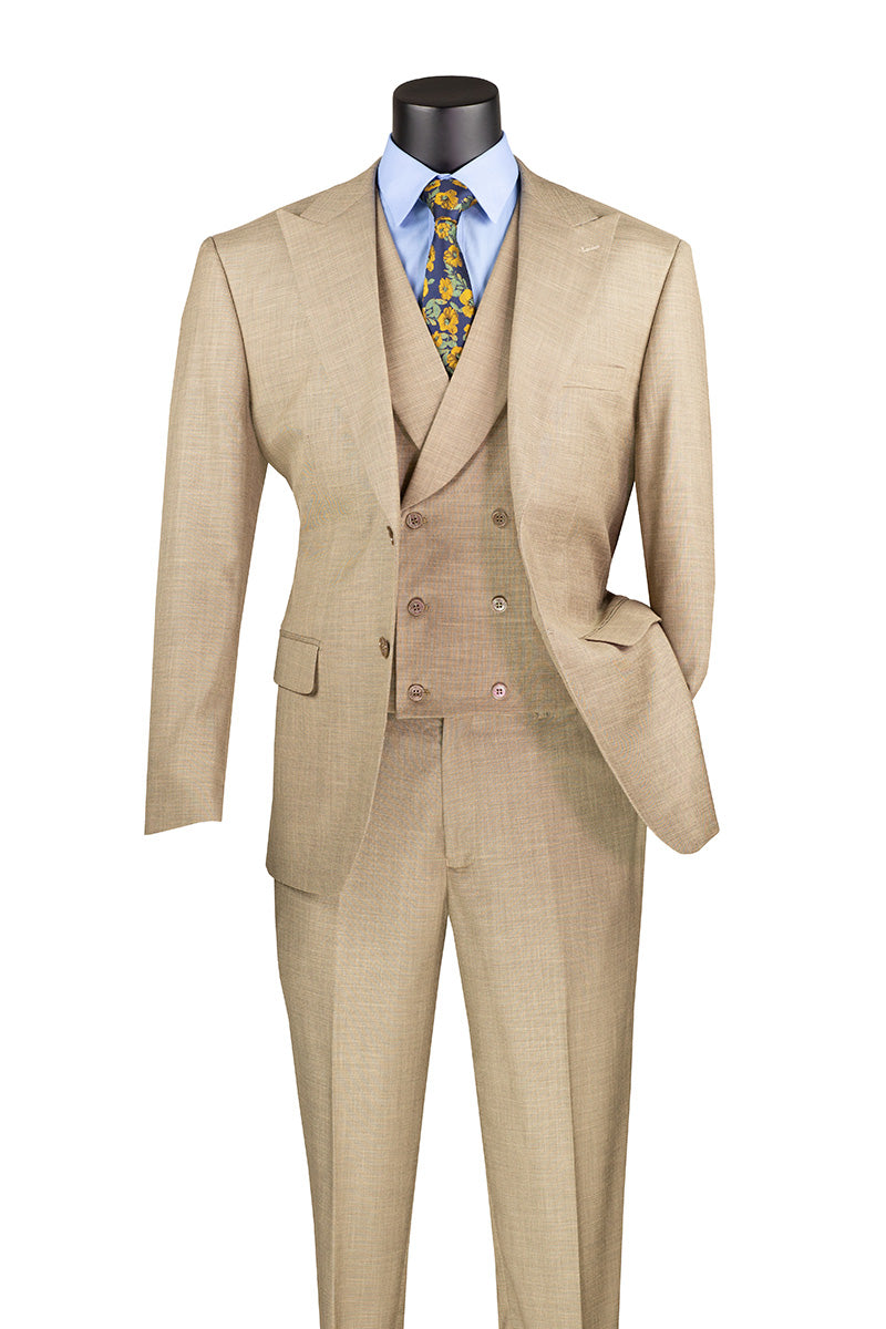 Light Brown Modern Fit 3 Piece Suit with Vest and Adjustable Waist Band Pants main image 1