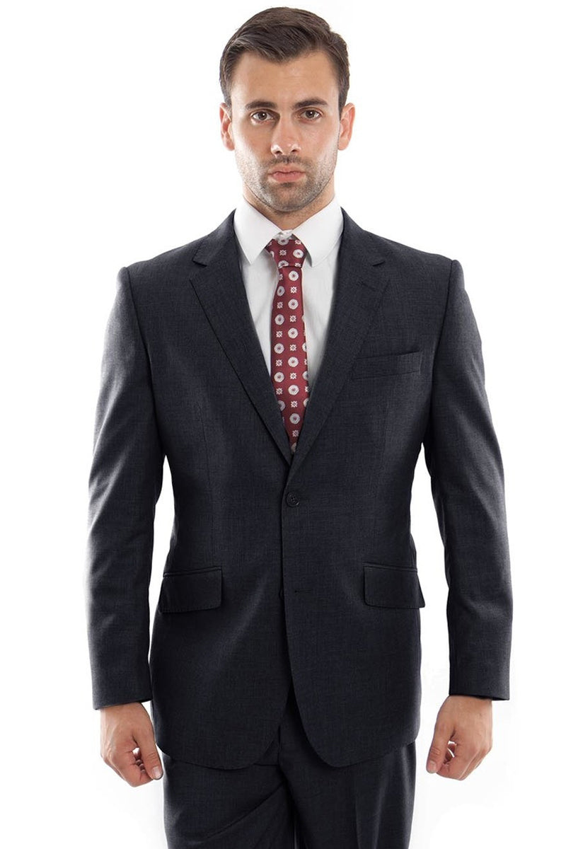 "Modern Fit Men's Designer Wool Suit - Two Button, Navy Blue" - 34 Short