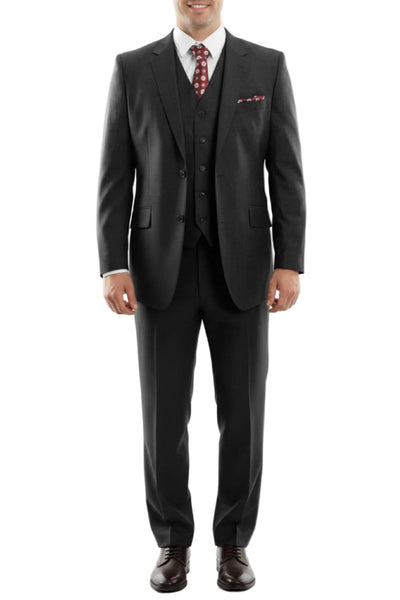 Arezzo Collection - 100% Wool Modern Fit Italian Style 3-Piece Suit - Black