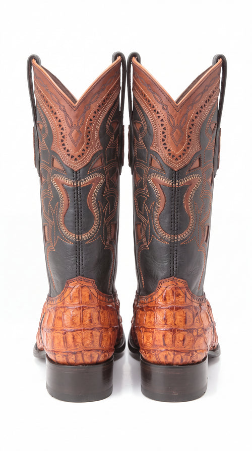 Los Altos Men’s Cognac Pirarucu Exotic Cowboy Boots – European Square Toe Western Boots