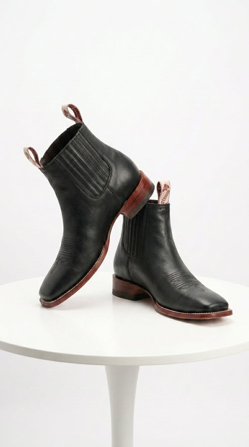Black Square Toe Ankle Boots
