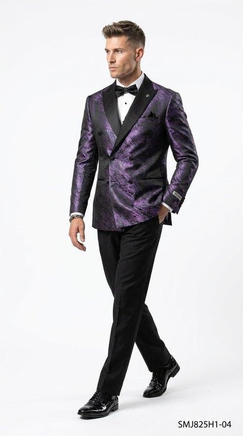 Stacy Adams Men’s High Fashion Pattern Sport Coat, Hybrid Fit Formal Blazer in Bronze, Silver, Red and Purple