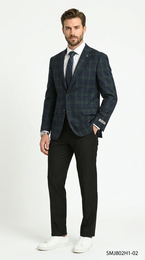 Stacy Adams Men’s Glen Plaid Hybrid Fit Sport Coat, Business Casual Blazer in Navy, Burgundy and Blue