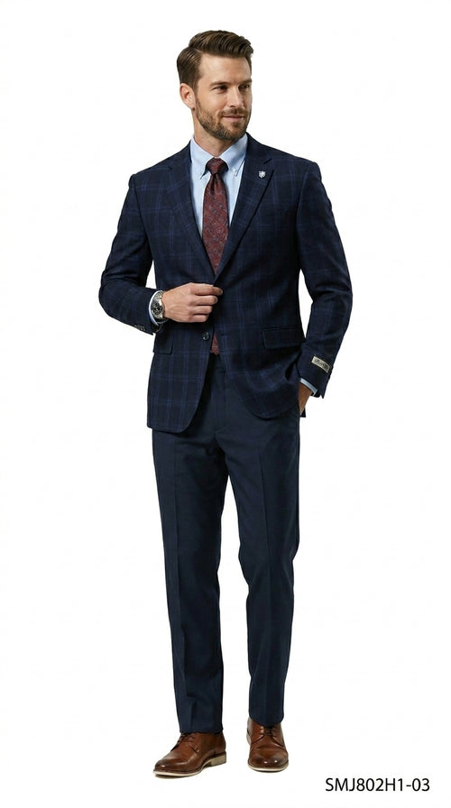 Stacy Adams Men’s Glen Plaid Hybrid Fit Sport Coat, Business Casual Blazer in Navy, Burgundy and Blue