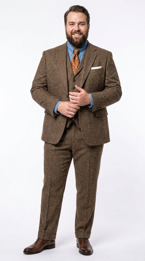 Men’s Brown Great Gatsby Costume Suit, 1920s Vintage Vested Suit Package with Shirt and Tie