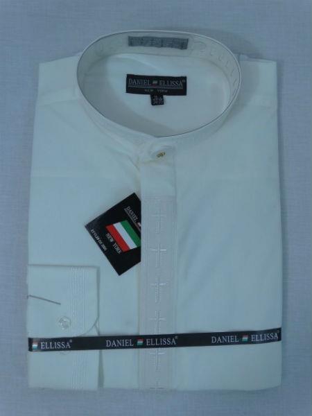 Mandarin Red Collarless Preacher Round Style / 65%Poly&35%Cotton Banded Collar Men's dress shirts main image 1
