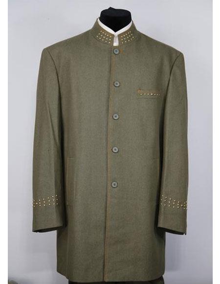 Men's Mandarin Collar 5 Button 2piece Dark Green Zoot Suit - 52 Long