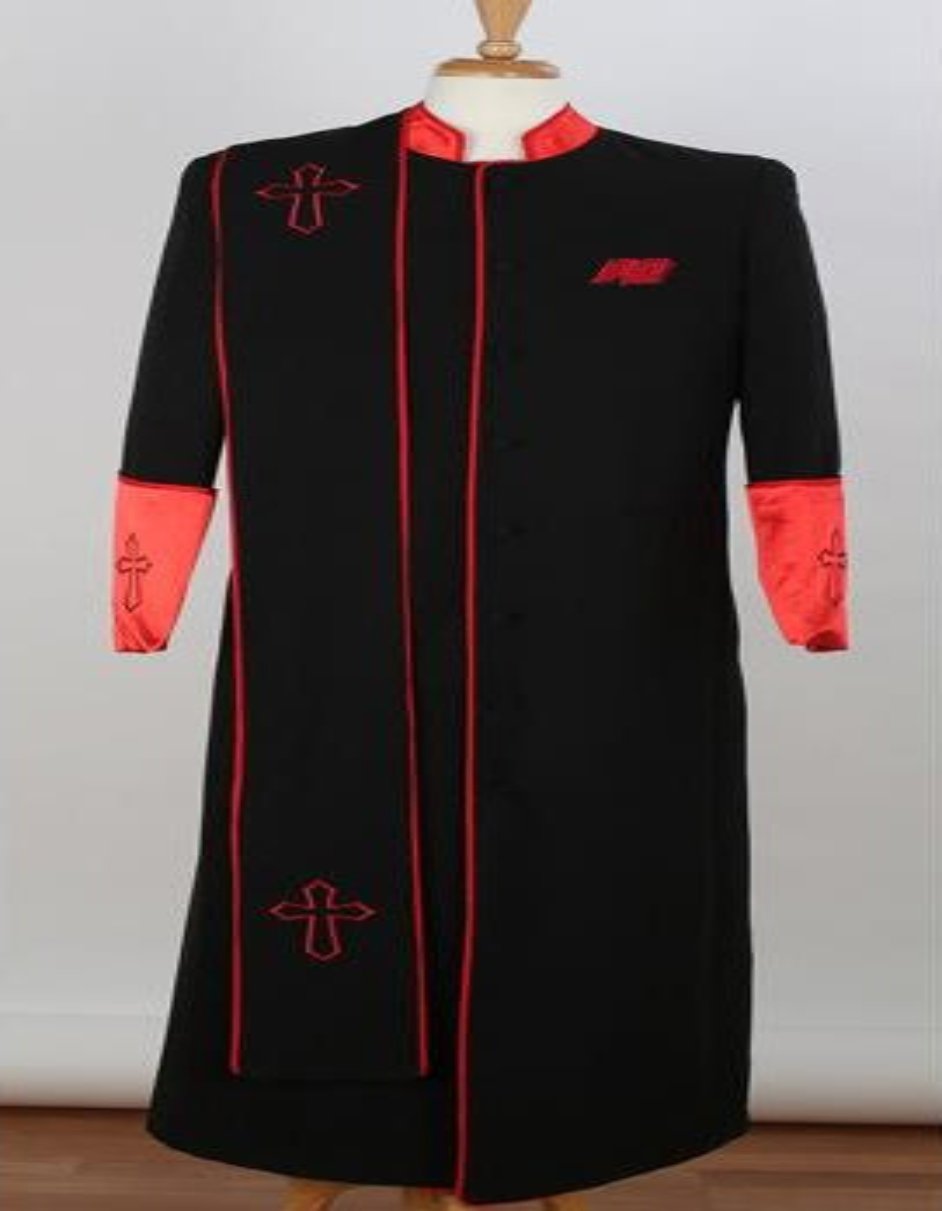 Men's Black/Red Big & Tall Church Cross Accent Robe With Stole Mandarin Suits - 38 Short Jacket+32 Waist Adjustable 28to34)(Height: 5 4 to5 7 )(Neck 15-16.5)S-M)