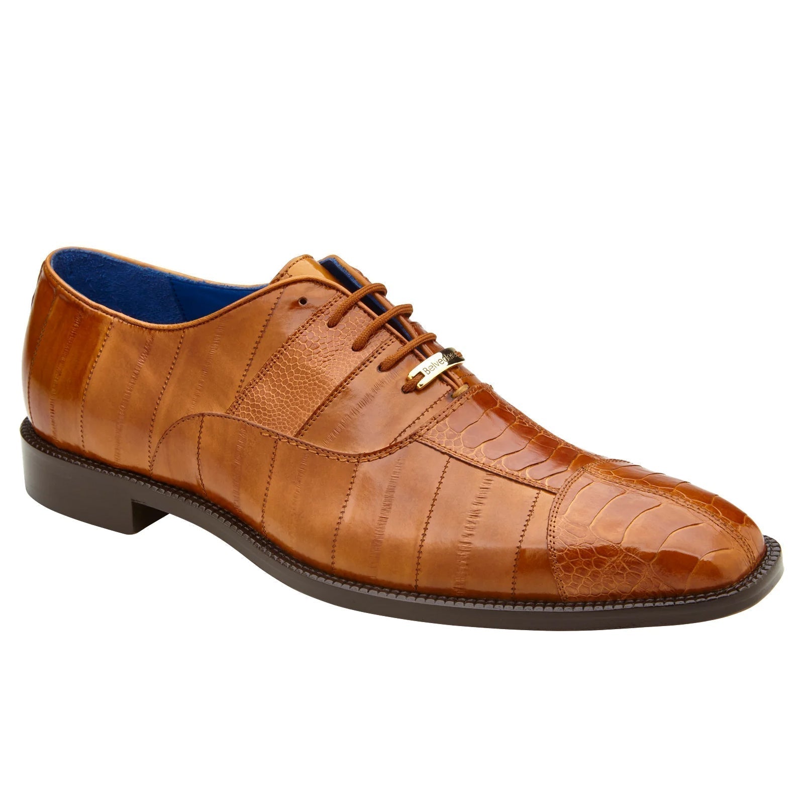 Men's Belvedere Mare Ostrich Leg & Eel Skin Dress Shoe in Camel - 9-M