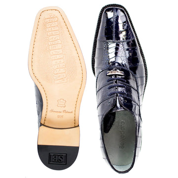 Men's Belvedere Mare Ostrich Leg & Eel Skin Dress Shoe in Navy Blue - 10.5-M