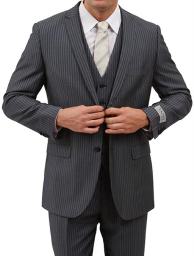 Mens 2 Button Front Closure Grey Pinstripe Slim Fit Suit