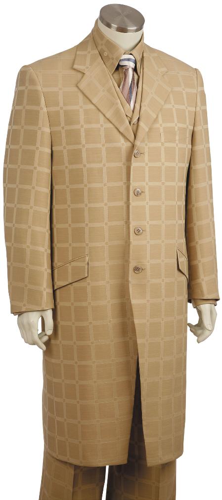 Men's Plaid ~ Windowpane Fashion Zoot Suit Khaki ~ Tan ~ Beige main image 0