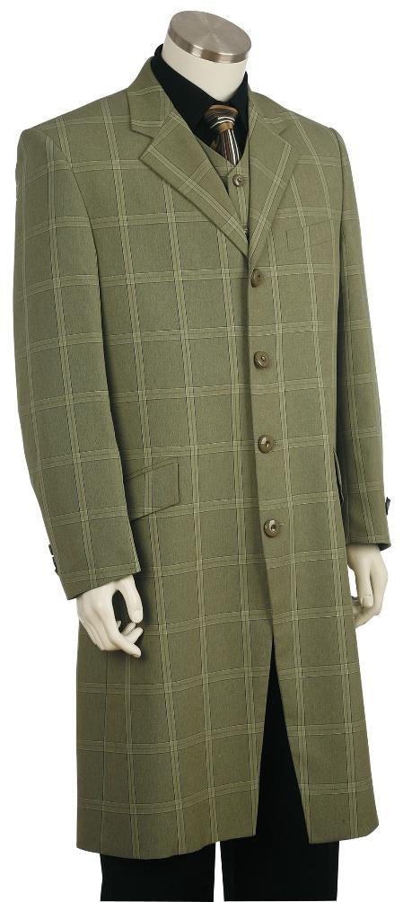 Men's Fashion Plaid ~ Windowpane Zoot Suit Green - 34 Short or Extra Small