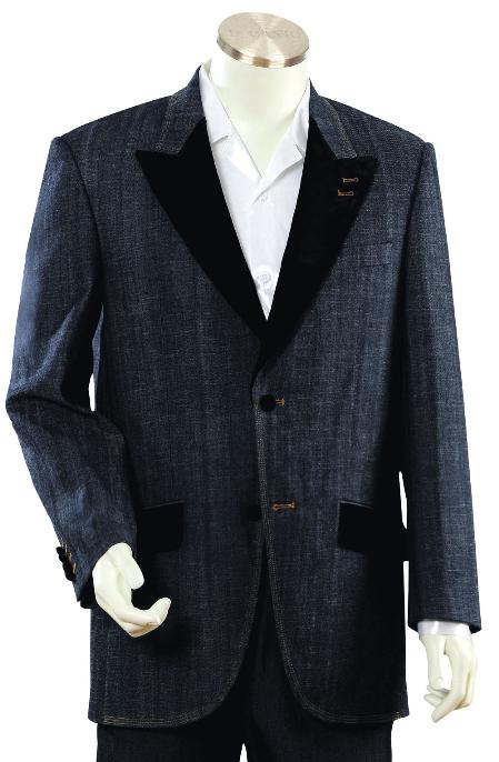 Men's High Fashion Dark Navy Zoot Denim Fabric Suit - 34 Short or Extra Small