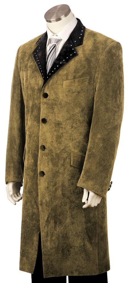 Men's High Fashionable 4 Button Long Zoot Suit Taupe - 36 Regular Jacket+30 Waist Adjustable 26to32)Height: 5'7"-6')(Neck: 14.5-16:S)