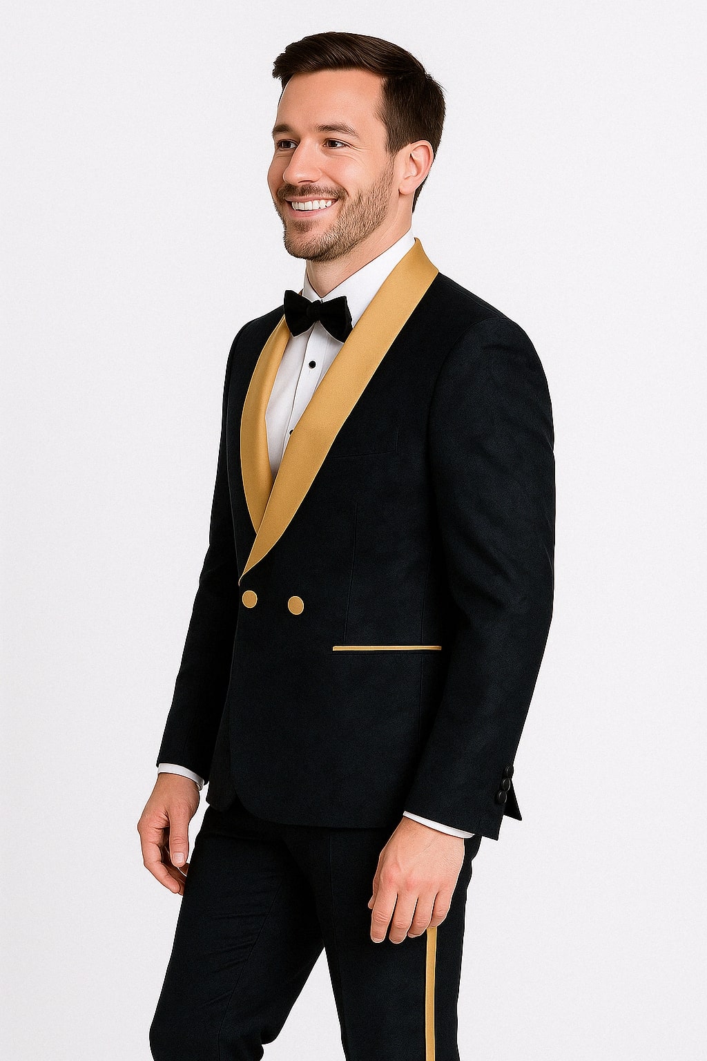 Men's Black and Gold Shawl Lapel Tuxedo with Jacquard Texture – Wedding & Prom Suit - 34 Short or Extra Small