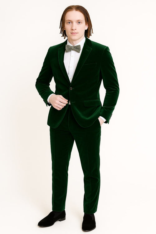 Mens Emerald Green Velvet Suits, Slim Fit Tuxedo for Weddings, Prom, and Red Carpet Events