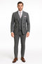 Men’s Gray Checkered 3 Piece Double-Breasted Suit – Slim Fit Formal Outfit - Vested Glend Plaid Pattern Checkered