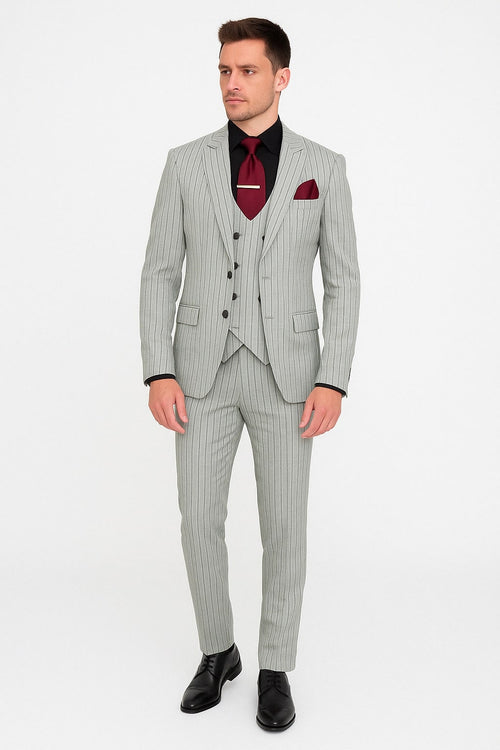 Men's Grey and Black Pinstripe Three-Piece Suit 1920s Suit Gangster Stripe Vintage Look
