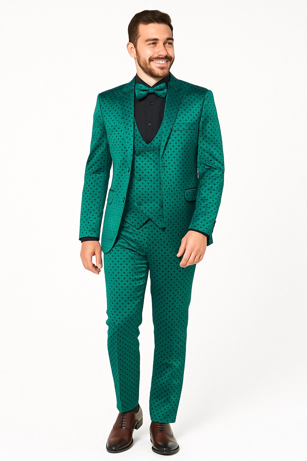 Men's Teal Green Polka Dot Tuxedo with Matching Vest and Bow Tie - 34 Short or Extra Small