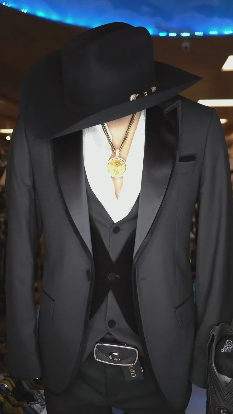 Mens Black Western Suit Blazer with Satin Lapel – Modern Cowboy Formal Jacket