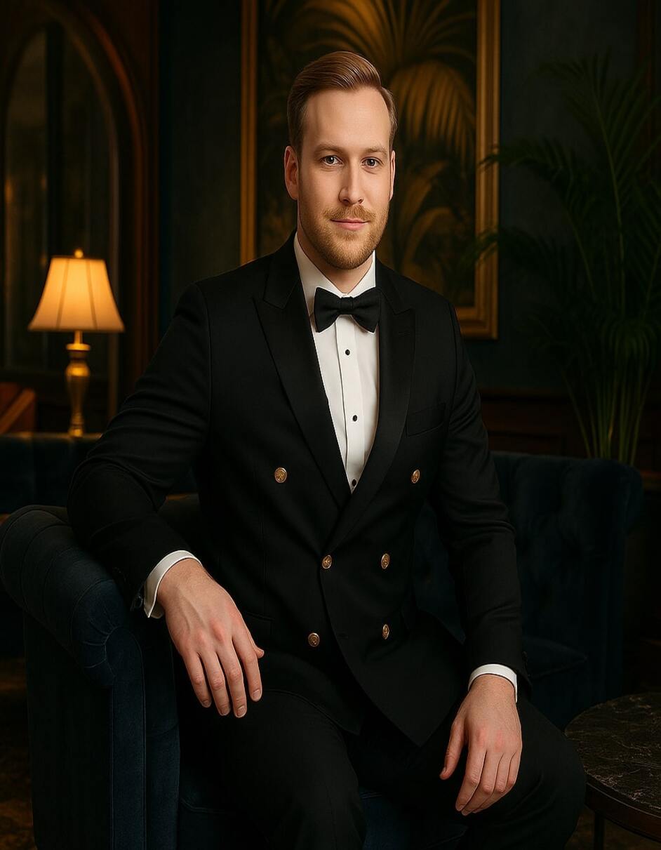 Men’s Black Double-Breasted Tuxedo – Classic Shawl Lapel Suit with Gold Buttons for Weddings, Galas, and Black Tie Events - 38 Short Jacket+32 Waist Adjustable 28to34)(Height: 5 4 to5 7 )(Neck 15-16.5)S-M)
