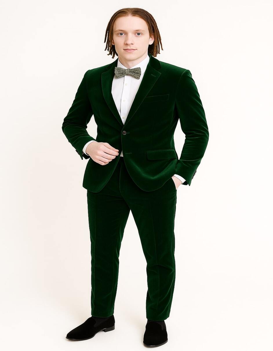 Men’s Emerald Green Velvet Suit – Slim Fit Tuxedo for Weddings, Prom, and Carpet Events - 38 Short Jacket+32 Waist Adjustable 28to34)(Height: 5 4 to5 7 )(Neck 15-16.5)S-M)