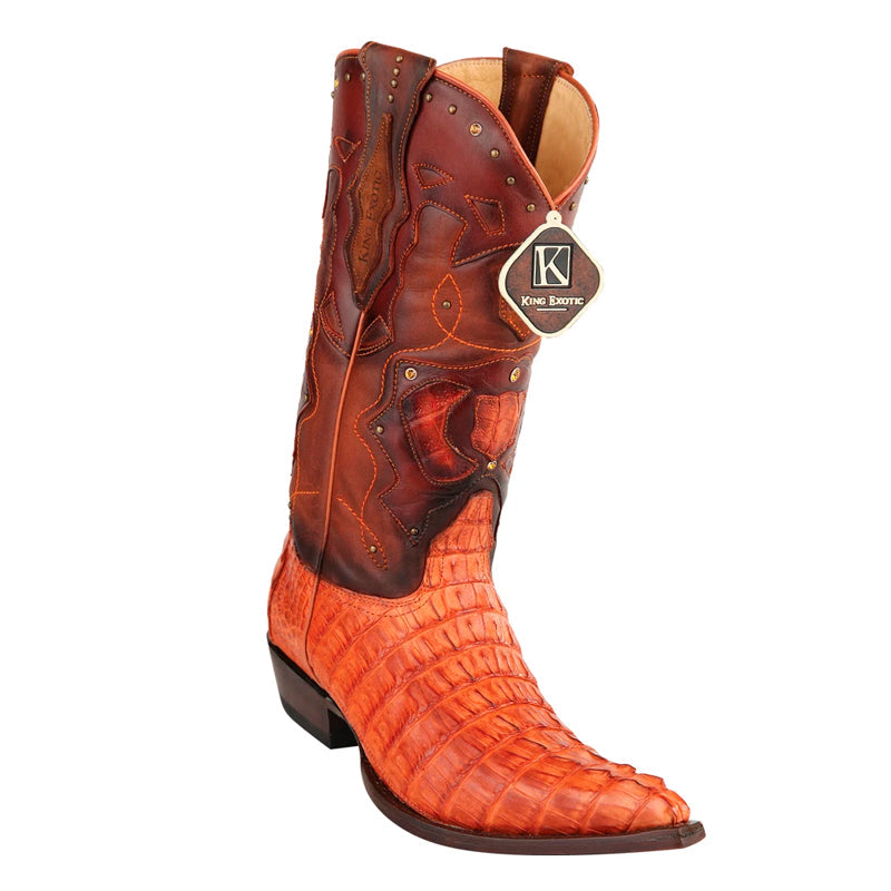 Men's King Exotic Boots Genuine Caiman Tail 3x Toe Cognac (495vf0103) - 6 EE