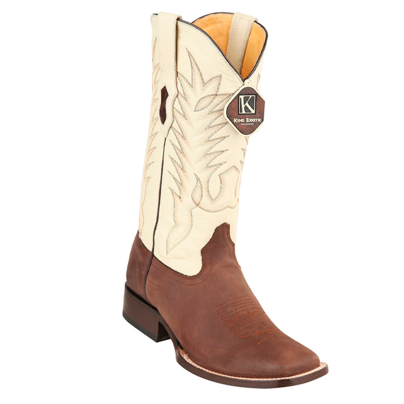 Men's King Exotic Boots Genuine Leather Square Toe Handcrafted Brown (48226207) - 6 E