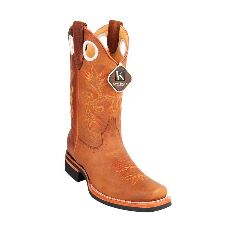 Men's King Exotic Boots Genuine Leather Square Toe Handcrafted Honey (48159951) - 6 E