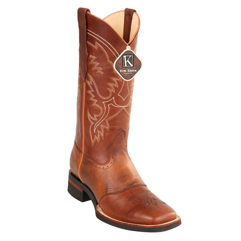 Men's King Exotic Boots Genuine Leather With Saddle Vamp Handcrafted Brown & Honey (48233807) - 6 E