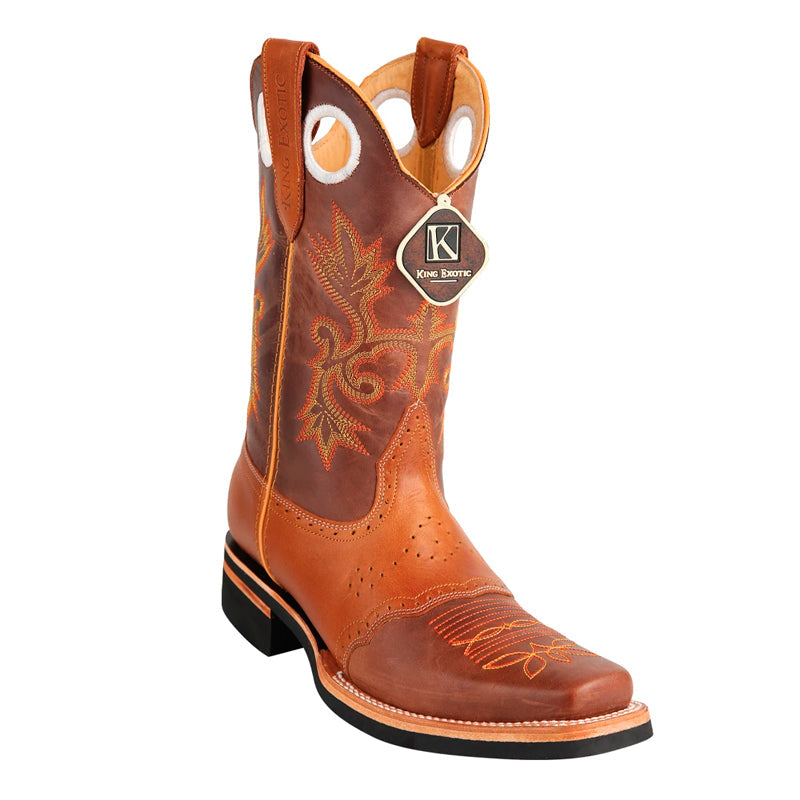 Men's King Exotic Boots Genuine Leather With Saddle Vamp Handcrafted Brown & Honey (48113807-2) - 6 E