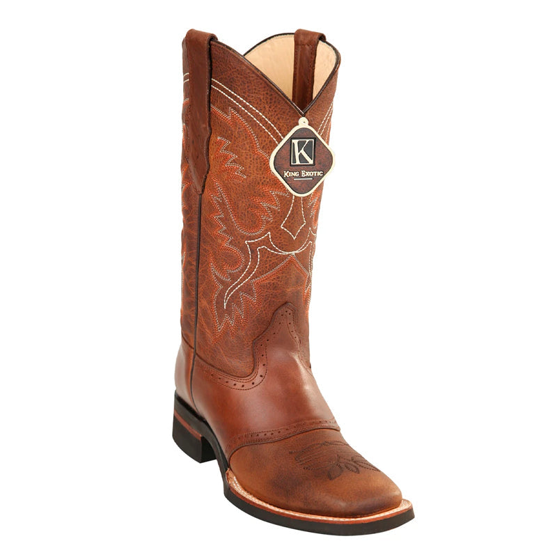 Men's King Exotic Boots Genuine Leather With Saddle Vamp Handcrafted Honey & Brown - 6 E