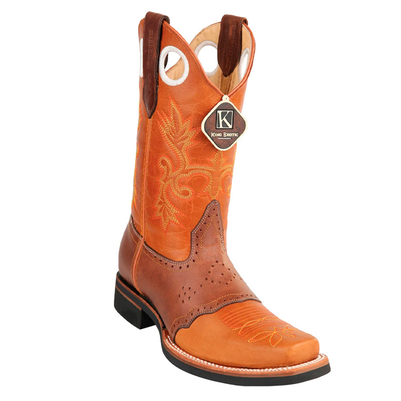 Men's King Exotic Boots Genuine Leather With Saddle Vamp Handcrafted Honey & Brown (48119951-2) - 6 E