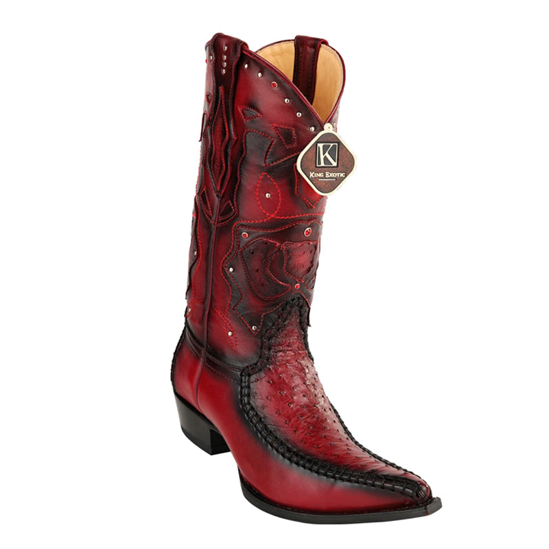 Men's King Exotic Boots Genuine Ostrich 3x Toe Boot - Burgundy (495v20343) - 6 E